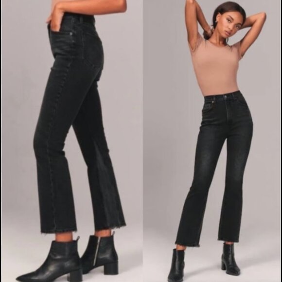 Abercrombie & Fitch Kick Flare Jeans Womens 27 Black Ultra High Rise Cropped - Picture 1 of 8